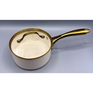 Gotham Steel 1.5 Qt Saucepan with Lid Cream and Gold Non-Stick Ceramic Pot